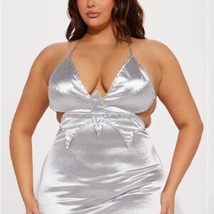 Fashion Nova Silver Halter Dress